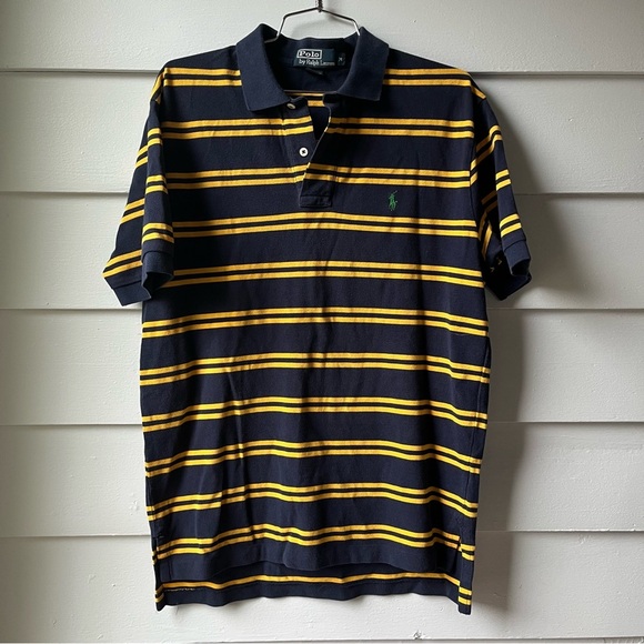 Ralph Lauren Blue and Yellow Striped Polo Shirt - Picture 1 of 7